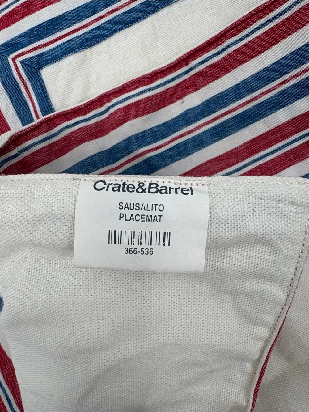 Crate&Barrel Red, Blue & White Striped Sausalito Placemat